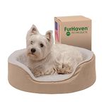 Furhaven Medium Orthopedic Dog Bed Sherpa & Suede Oval Lounger w/Removable Washable Cover - Clay, Medium