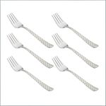 Parage Stainless Steel Forks Set of 6 - Dessert Fork Set for Home and Kitchen, 6-Pieces Fruit Fork for Dining Table, Shiny and sturdy Handle Fork, Checks Design, 18.5 cm