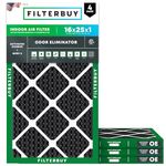 Filterbuy 16x25x1 Air Filter MERV 8 Odor Eliminator (4-Pack), Pleated HVAC AC Furnace Air Filters Replacement with Activated Carbon (Actual Size: 15.50 x 24.50 x 0.75 Inches)