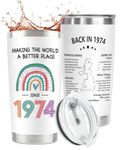 CoCoCherry 50th Birthday Gifts For Women(Upgrade), 50th Birthday Personalised Gifts Mugs, 50th Birthday Gift Perfect Ideas For Mom, Wife, Bestie, Best Friends, Sister,Back in 1974 Old Time Information