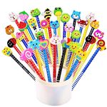 Jatidne 24 Pieces Pencils for Party Bags with Animal Designs Rubbers Wooden Party Bag Fillers for Kids