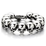 COOLSTEELANDBEYOND Mens Stainless Steel Large Skull Link Bracelet Biker Gothic Style Silver Color High Polished