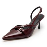 KaroNairy Kitten Heels for Women Pointed Toe Slingback Heels Closed Toe Wedding Dress Pumps with Buckles, Wine Red, 6.5