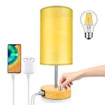 Wondlumi Bedside Lamp for Bedroom, Fully Dimmable with USB Port, Table Lamps for Living Room Modern Nightstand Desk Lamp with Yellow Kraft Lampshade, Included 8W LED Bulb