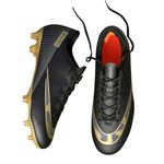 Low Leather Soccer Cleats - Professional-Grade with Lace-Up - Ideal for Training & Competition on Firm Ground & Turf - Unisex, Men, Women, Boys & Girls, Black Gold, 10 Women/8.5 Men