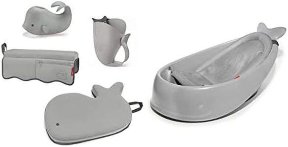 Skip Hop Baby Bath Tub, 3-Stage Smart Sling Tub, Moby (Grey) + Moby Baby Bath Essential Set
