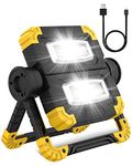 Trongle LED Work Lights, 1400LM 10W COB USB Rechargeable Flood Lights LED Light with Waterproof Nightlight Longer Working Hour Camping Lights for Yard, Emergency, Fishing, Hiking Yellow,