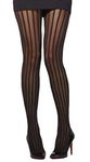Ladies Black Vertical Striped Sexy Can Can Burlesque Vegas Cabaret Dancer Showgirl Fancy Dress Seamed Tights