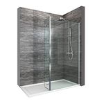 ELEGANT 900mm Walk in Shower Screen Panel 8mm Easy Clean Glass Wetroom Shower Enclosure 300mm Flipper Panel + 1700x800mm Shower Tray + Waste