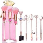 9pcs Makeup Brushes Set Moon, Kawaii Cosmetic Brushes Pink Make up Brushes Basic Set with Pink Bag Novelty Gift for Girl Women