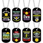 24 Pcs Motivational Dog Tag Necklaces Acrylic Dog Tags with Metal Beaded Chain Encouraging Cheerleaders Baseball Softball Soccer Basketball Gifts for Team Favors(Softball)