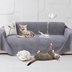 Loiion Anti Scratch Sofa Cover, Cat Scratch Furniture Protector, Waterproof Non Slip Sofa Cover, Pet-Friendly Couch Protectors for 2 Cushion Couch, Scratch Proof Couch Cover for Pets, Grey, 300x180cm