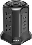 Tower Extension Lead, Vertical Power Strip with 6 sockets and 4 USB Ports, BEVA Multi Plug Charging Station with 2M Extension Cord for Home, Office, Black