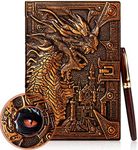 Dragon Journal Embossed Leather Journal Writing Antique Dragon Journal Notebook with Pen Lined Paper Hardcover Gift Journal Notebook Executive Notebook Travel Diary for Women Men, A5 (Dark Red)