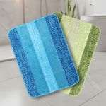 Saral Home Microfiber Striped Rectangle Shaped Anti-Skid Bath Mats | Soft & Super Absorbent Mats for Shower | Washable, Non-Slip & Quick-Drying Mats, 50X70 CM | Set of 2(Turquoise & Green)