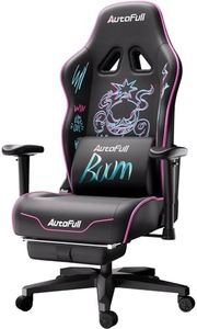 AutoFull C3 Gaming Chair, Ergonomic Wingless Cushion Computer Chair,PU Leather Racing Style Office Chair with Lumbar Support Pillow and Footrest,Black