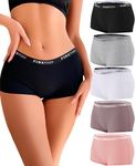 FINETOO Boyshort Underwear for Women Cotton Boxer Briefs Full Coverage Ladies Boyshorts Panties 5 Pack