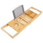 Bath Dreams HC-2501 Bamboo Caddy-Natural Wood Bathtub Tray with Extending Sides, Secure Cupholders