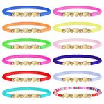 AUAUY 12 PCS Friendship Bracelets, Cute Heart Kids Bracelet, Adjustable Flat Clay Beads Colorful Girls Bracelets, Inspirational Bracelets for Girls Women Christmas Birthday Music Party Gifts