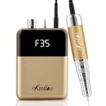 Kredioo Nail Drill, Electric Nail File for Acrylic and Gel Nails, 35,000RPM Portable Rechargeable Nail Drill Machine, Manicure Pedicure E File Kit with Travel Bag, Pause Button (Gold)