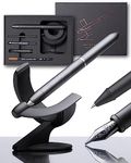 novium Hoverpen Future Edition - Fountain Pen & Rollerball Pen All-In Gift Box, Fine Nib, Futuristic Aesthetic, Luxury Metal Made Desk Pen, Free Spinning Executive Pen, Birthday Gifts (Deep Black)