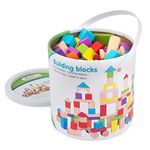 New Classic Toys 10812 Klassisches Spielzeug, neu Wooden Building Blocks in Drum Educational Perception Toy for Preschool Age Toddlers Boys Girls, Multi Color, 100 Pieces