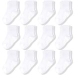 CozyWay Baby Anti Slip Crew Socks 12 Pairs with Grips for Toddlers Little Boys Girls Infants Kids Non Skid, White, 6-12 Months