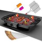 Cultbuzz Electric Barbecue Grill Smokeless Portable Adjustable Temperature Control 2000 Watt Indoor And Outdoor Water Filled Drip Tray Removable (Ebbq Stick Net Spatula Oil), Black