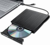 ATEVON External DVD Drive USB 3.0 & Type-C CD Burner, Slim Portable Optical Drive CD/DVD ROM +/-RW Rewriter Compatible with Laptop, PC, MacBook, Desktop, Notebook, Windows, Linux, Mac OS - Black