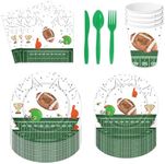 168PCS Football Theme Party Supplies Football First Year Down Birthday Party Baseball Game Include Dessert Plate Dinner Plate Paper Napkins Cups Forks Spoons Knives Disposable Dinnerware for 24 Guests