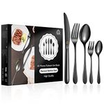 vancasso Cutlery Set for 12 People, Mirroir Polished Black Cutlery Set, 18/10 Glossy Silverware Flatware Set with 12*(Forks/Spoons/Knives/Dessert Fork & Spoon), Tableware Set for Daily Use/Christmas