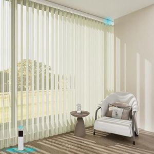 Blindify Motorized Sheer Vertical Blinds with Remote, Light Filtering Vertical Blind Sliding Door Blinds Remote Control Blinds for Sliding Glass Door Customize, Striped Light Beige