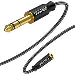 SOLMIMI Headphone Jack Adapter 3.5mm to 6.35mm Audio Jack Nylon Braid & Lossless Stereo 1/8 to 1/4 Inch Adapter for Amplifier Mixer Piano Speaker or More - Matte Black(30cm/1ft)