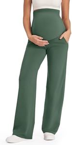 G4Free Maternity Clothes Wide Leg Pregnancy Dress Pants with Pockets Stretchy Quick Dry Workout Yoga Leggings Casual(Dark Forest Green,M,Petite)