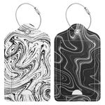 Hsxnam 2 Pack PU Leather Luggage Tags for Suitcase, Travel Cruise Luggage Tag with Privacy Flap, Name ID Label and Metal Loop for Women Men Baggage Handbag School Bag Backpack, White Black Marble