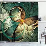 Ambesonne Fractal Shower Curtain, Computer Art Featured Surreal Flowers Dreamy Imaginary Creative Concept, Cloth Fabric Bathroom Decor Set with Hooks, 69" W x 84" L, Jade Green Orange