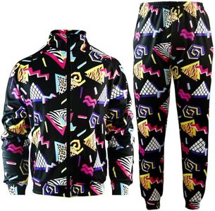 Arssm Retro 80s 90s Outfit Sets for Men Vintage Jacket and Joggers Sweatpants 80s Tracksuit Streetwear, Black, Medium