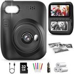 Kids Camera Instant Print, 3.0'' Instant Camera for Kids, 1080P Childrens with 3 Rolls Print Paper & 32GB Card, Kids Digital Christmas Birthday Toddler Boys Girls for Girls Toys Age 3-12