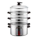 HIZLJJ 3 Layer/Tier Stainless Steel Digital Food Steamer Large-Capacity Multi-Function Electric Steamer Timing Insulation Anti-Dry, Electric Steamer