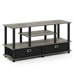 Furinno Jaya Large Stand for up to 55-Inch TV, French Oak, 47. 63(W) x 15. 55(H) x 22. 79(D) Inches., Grey/Black