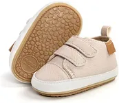 BABSMULY Baby Boys Girls Shoes Non-Slip Rubber Sole High-Top PU Leather Sneakers Infant First Walking Shoes Toddler Crib Shoes Newborn Loafers Flats.(Beige, 12-18 Months)