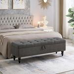 FOREMOST SOFA 59" Bed Bench Ottoman with Storage Bench Couch Sofa Bench pouffe 2 Seater Sofa Chesterfield for Living Room Beige Fabric (Grey)