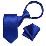 DiBanGu Boy's Pre-Tied Royal Blue Necktie Classic Silk Kids Solid Tie and Pocket Square Set for 8-14 Age