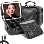 Travel Makeup Bag with LED Mirror, 3-Color Mode LED Mirror, Waterproof PU Leather Makeup Organizer with Adjustable Divider Compartments for Women's Cosmetics