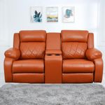 SOLIS ROYALE- THE DESIRED COMFORT Leatherette Recliner 2 Seater Sofa Chair with Center Console & Cup Holder | Motorized Recliner Lounge Chairs for Living Room, Bedroom, Home, Office (Tan)