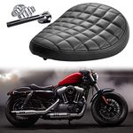 TUINCYN Leather Motorcycle Solo Seat Kit with Spring Soft Comfortable Black Motorbike Rear Pad Saddle with Square Pattern Compatible with Harley Sportster Bobber Chopper Honda Yamaha Kawasaki(1 Piece)