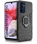 WOW IMAGINE Shock Proof Back Case Mobile Cover for Samsung Galaxy M34 5G | F34 5G (Tough Armor | Hybrid PC + TPU | Full Protection with Ring Holder & in-Built Kickstand | Black)