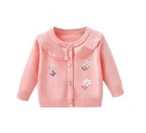 Bold N Elegant Baby Girl Knitted Fur Wool Warm Full Sleeve Flower Sweater Cardigan Winter Party Sweater for Kids (1-2 Years, Light Pink)