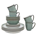 Denby - Regency Green Dinner Set For 4 - 16 Piece Ceramic Green, White Tableware Set - Dishwasher Microwave Safe Crockery Set - 4 x Dinner Plates, 4 x Small Plates, 4 x Cereal Bowls, 4 x Mugs