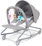 HKAI Rocking Baby Bouncer with Canopy, 2-Mode Rocking & Rolling Infant Seat, Portable Baby Chair for 0-18 Months(Light Grey)